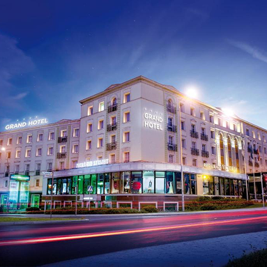 Grand Hotel Kielce elegant casino building at night